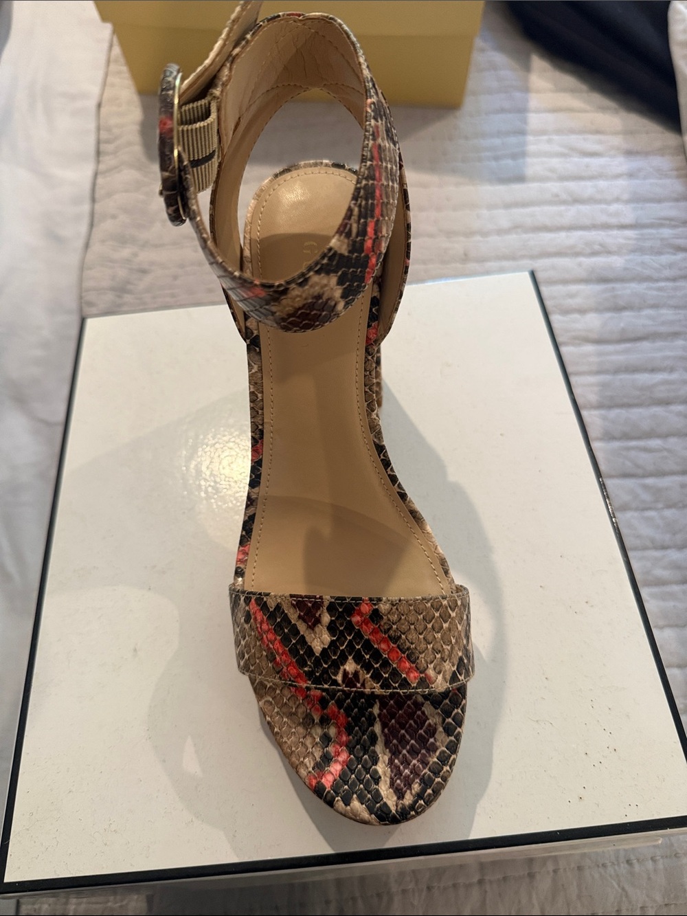 Guess Platform Heel Sandals with Gold Eyelet Detail
